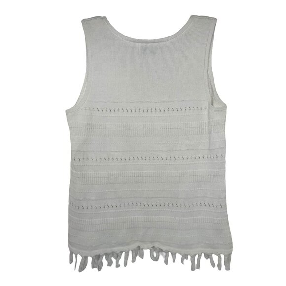 Old Navy Women’s White Sleeveless Knit Top Fringe Hem Crochet Style Size L - Picture 3 of 7